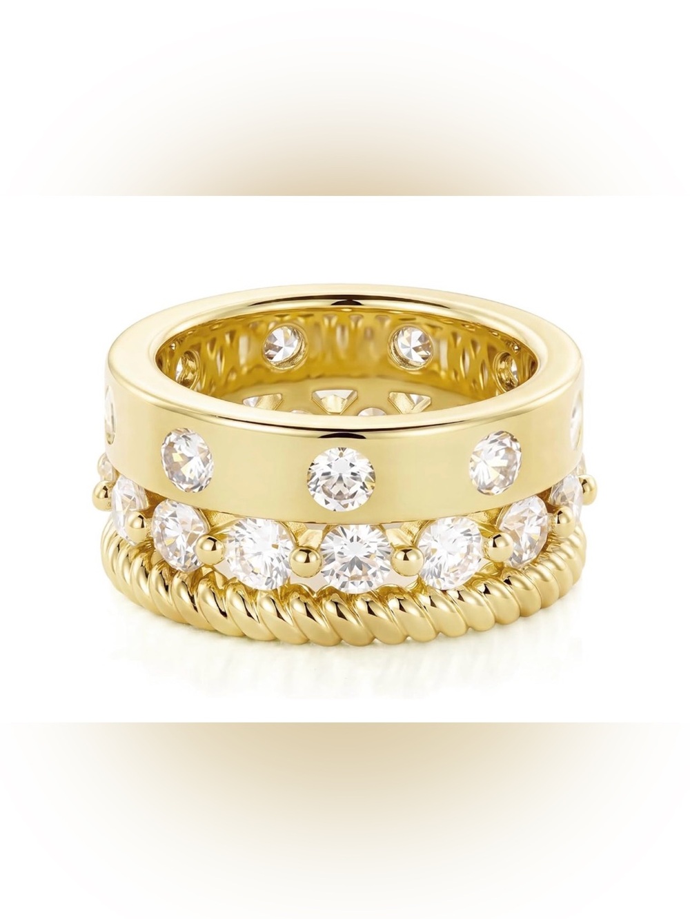 14K Gold Filled CZ Triple Stack Ring 11MM 3 Band Statement Ring Sizes 6-9